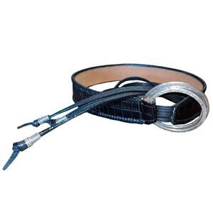 Coldwater Creek Leather Belt M/L Black Whipstitch Croc